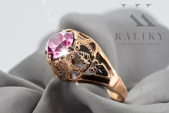 Oryginalny wyrób Vintage 14k z różowego złota Ametyst Pierścionek Klasyczny Vintage vrc080r